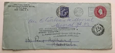 1923 US Postal Stationery used Envelope 2c Red Washington with 2 1/2 UK revenue