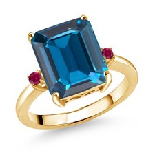 7.60 Cttw London Blue Topaz and Created Ruby 3-Stone Engagement Ring For Women