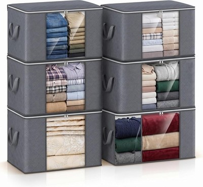 6 Pack Large Storage Bags Clothes Organizer Foldable Closet Bins w/ Handles