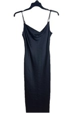 Slip Dress Cowl Neck Side Slits Satin Midi in Black sz Small by Express NWT