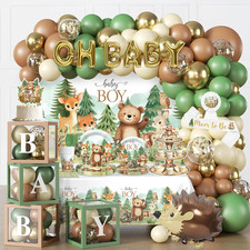 254Pcs Woodland Baby Shower Decorations, All-in-one Baby Boy Woodland Forest Ani