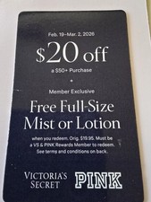 VICTORIAS SECRET & PINK COUPON $20 off $50 , FEBRUARY 19-MARCH 2, 2026