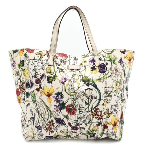 GUCCI Flora Infinity Handbag Tote Bag White Canvas X Leather 282439 Used c7ca542