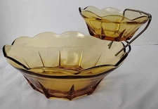 Vintage Anchor Hocking 3 pc. Swedish Modern Honey Gold Chip and Dip Set