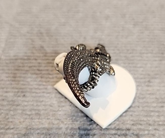 Ring Rhinestone Alligator Statement Stretch Black… - image 3
