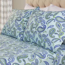 Flannel Brushed Cotton Paisley Bed Sheet Set, Soft, Warm Bedding, Bohemian Flora