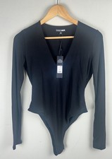Fashion Nova Take The Plunge Deep V Body Suit Size Large NWT Long Sleeve