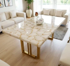 Handmade White Agate Dining Table Top | Modern Furniture Center Hallway Table