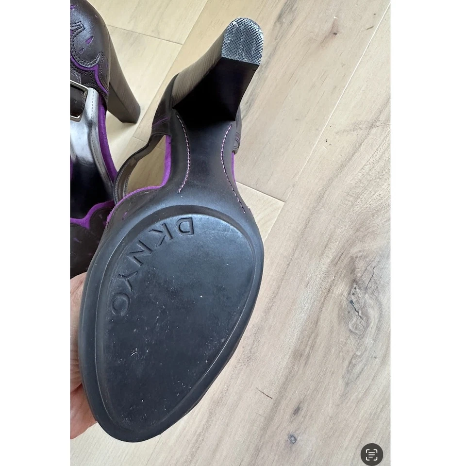 Zapatos de tacón vintage años 90 con correa en T marrón púrpura talla 9 estilo retro años 40 Foto 3 de 4