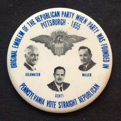 Barry M. Goldwater 1964 U.S. Presidential Campaign Button With Miller & Scott