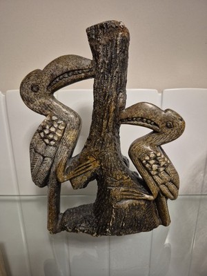 Zwei Nashornvogel Vögel auf Stamm Stein große Skulptur afrikanische Kunst siehe Beschreibung 12 x 10 