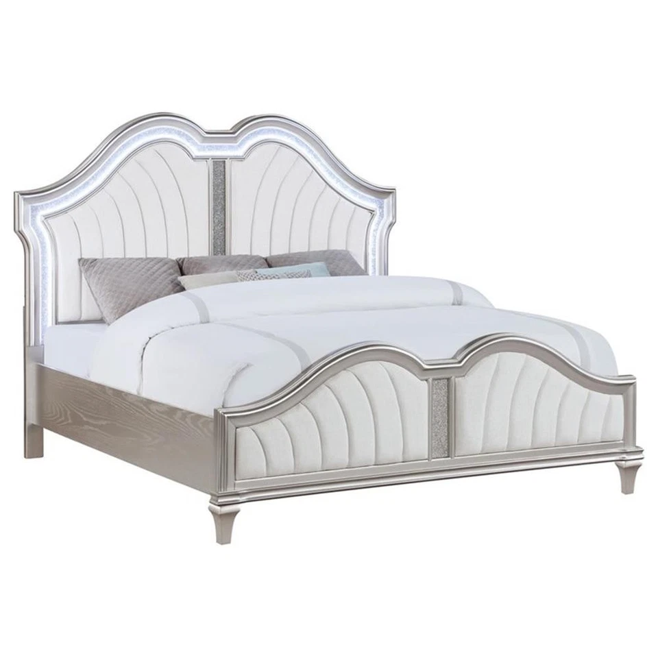 Coaster Evangeline Wood Tufted Platform Queen Bed Ivory and Silver Oak - Image 2 of 4