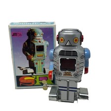 SPARK ROBOT JMT 36 1980's Tin Litho Key Wind-Up Robot