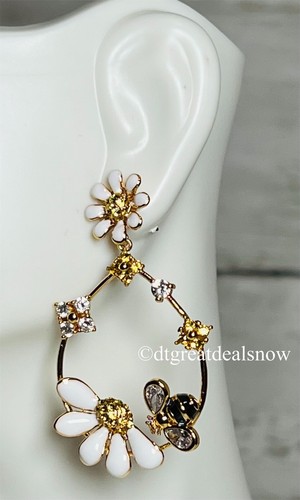 Kate Spade Dazzling Daisies Dangle Statement Bumble Bee Hoops K8021 Gold Tone - Picture 3 of 7