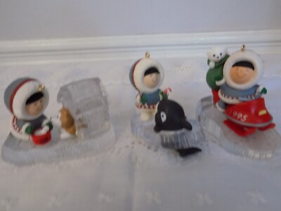 Eskimo & Baby Whale,Polar bear cub & Wolf  Animal Ice Kids Christmas Ornaments