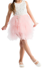 Vestito Elegante Bambina Angel con Pizzo e Tulle Rosa Stile Unico e Confortevole