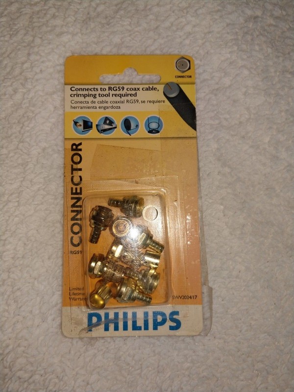 Philips Video Crimp On Cable Connectors RG59 SWV2024/17 Cable/TV/VCR