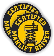 pair Manlift Driver Hard Hat Sticker Decal