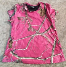 Realtree APC Womens Shirt Extra Large 16-18 Pink Camo Short Sleeve Polyester Tee