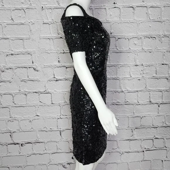 Modos De Colección para Vestido Neiman Marcus Pequeño Negro Lentejuelas Para Mujer 4 Foto 3 de 4