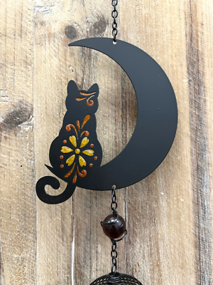 #ad Cat On Moon Metal Windchime 28quot; x 3.75quot; $27.99