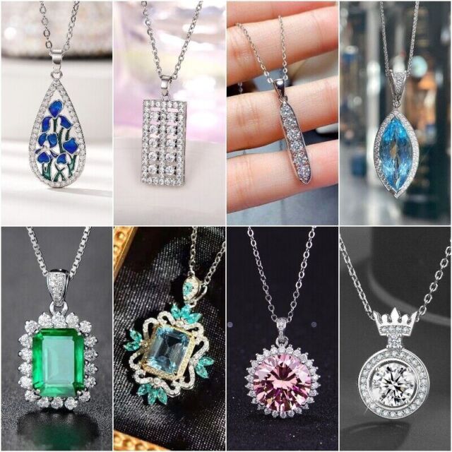 Gorgeous 925 Silver Necklace Pendant Cubic Zirconia Jewelry Women Wedding Gifts