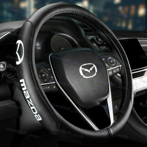 Genuine Leather For MAZDA New Black 15" Diameter Car Auto Steering Wheel Cover - Picture 1 of 4