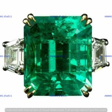 9 Ct Emerald Simulated Emerald Three-Stone Wedding Ring 14K Two Tone Gold Plated