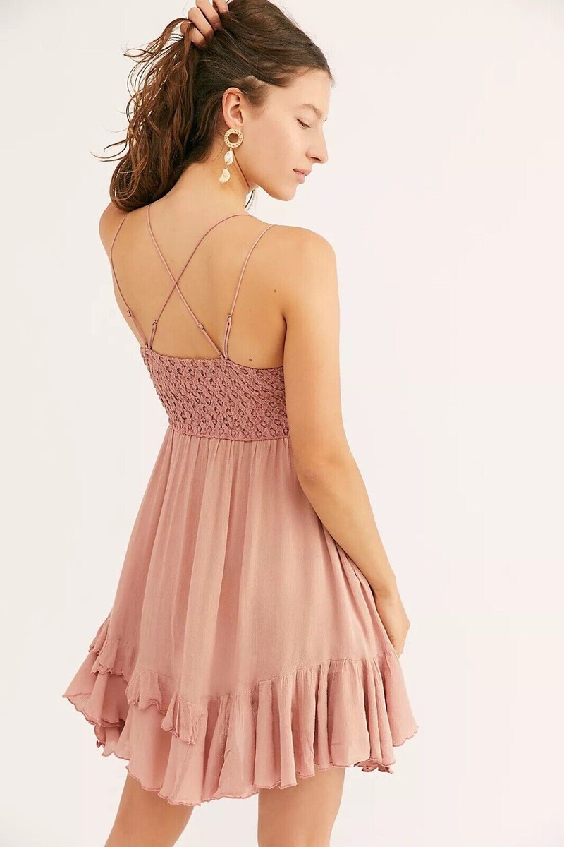 free people adella lace mini dress Free People Adella Slip (Rose) Women's Dress