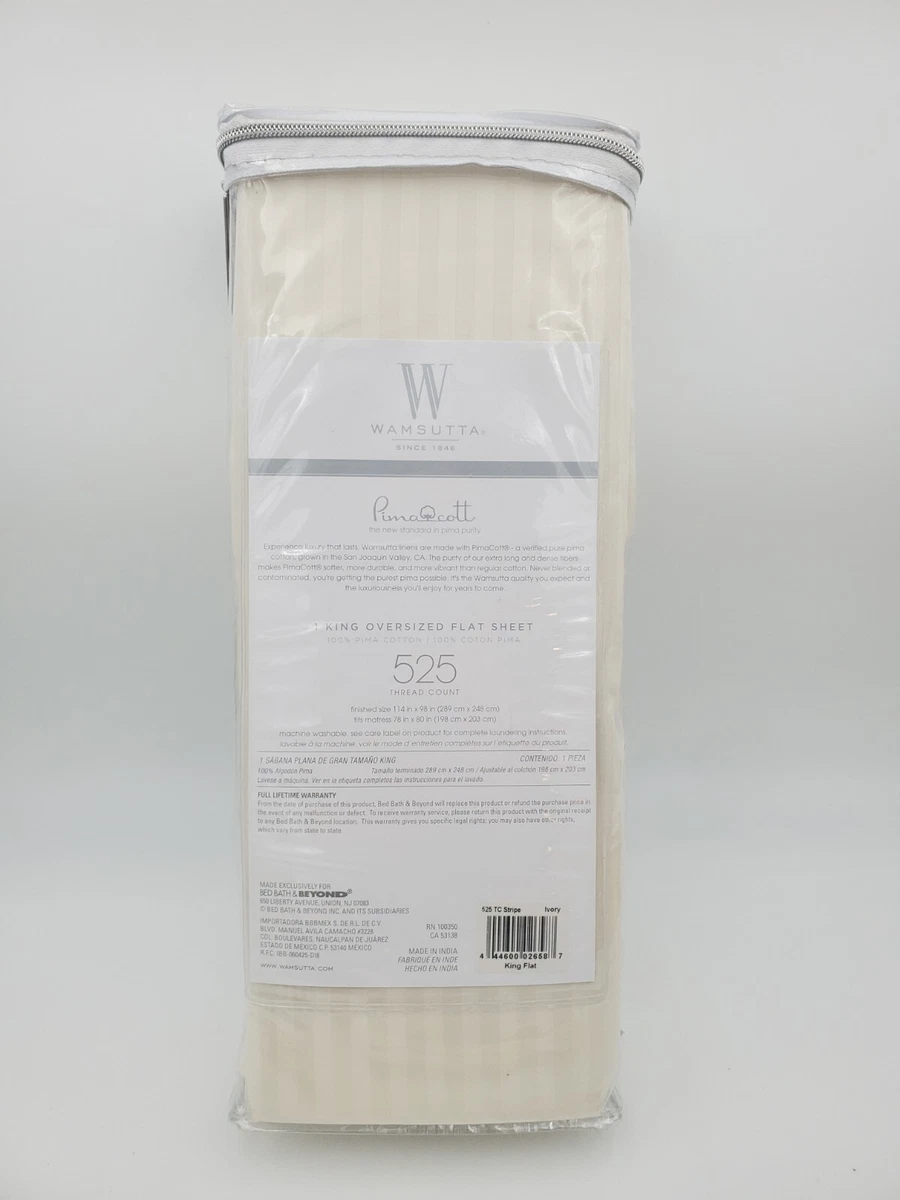 Wamsutta 1 Piece King Flat Sheet Ivory Stripe 100 Pima Cotton 525