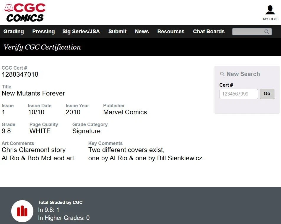 New Mutants Forever 1 CGC 9.8 SS Signed 2010 Marvel Comics 1st App KEY (1 of 1) - Image 3 of 4