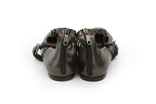 NWOB $1395 Brunello Cucinelli Metallic Hammered Leather Ankle Strap Flats A191 - Picture 8 of 8