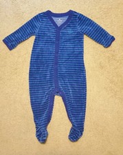 Baby Gap Brannon Bear Green Striped Fleece Footed Pajamas Size 6-9M
