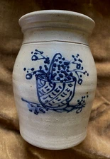 Rowe Pottery Works ~ 1993 Blueberry Basket 6" Utensil Jar / Crock ~ Mint Cond.