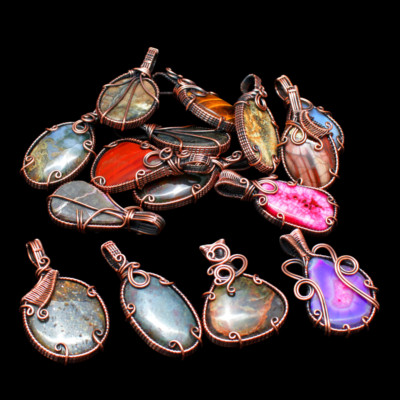 Any 10 Pis Mix Copper Wire Gemstone Handmade Pendant Lot Jewerly Gift 
