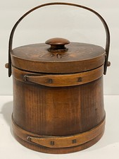 Primitive Antique Firkin Wooden Wood Bucket w/Lid Cookie Jar Bisquit Container