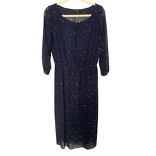 Aritzia Babaton Small Midi Dress Navy Blue Polka Dot Pleated Modest Feminine