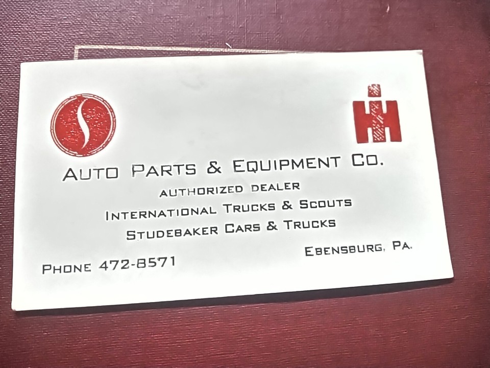 Vtg IH SCOUT+STUDEBAKER CAR+TRUCK DEALER Business Card 1960s70s