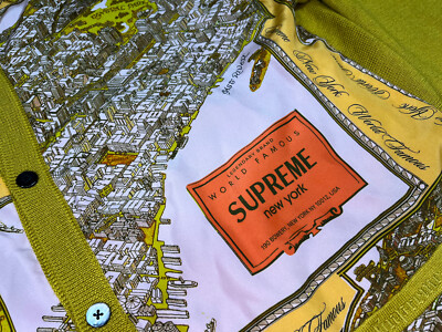 Supreme Silk Map Cardigan Size XL Mustard FW23 Week 1 New Unused