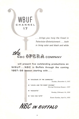 WBUF Channel 17 NBC Affiliate Opera Co Buffalo New York 1956 Vtg Mag Print Ad