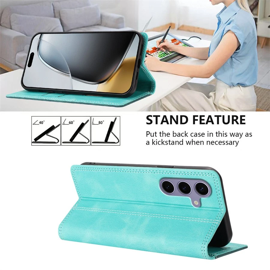 For Samsung M54 J4 J6 Plus Note 20 10 Skin Feel Magnetic Wallet Case Phone Cover - Image 2 of 4