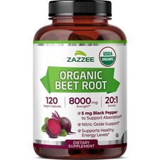 USDA Organic Beet Root 20:1 Extract, 120 Vegan Quick Release Capsules, 4 Mont...