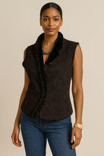 MAXFIELD PARRISH Vest S London DESIGNER Black LUXE SHEARLING Fur WOOD BUTTON