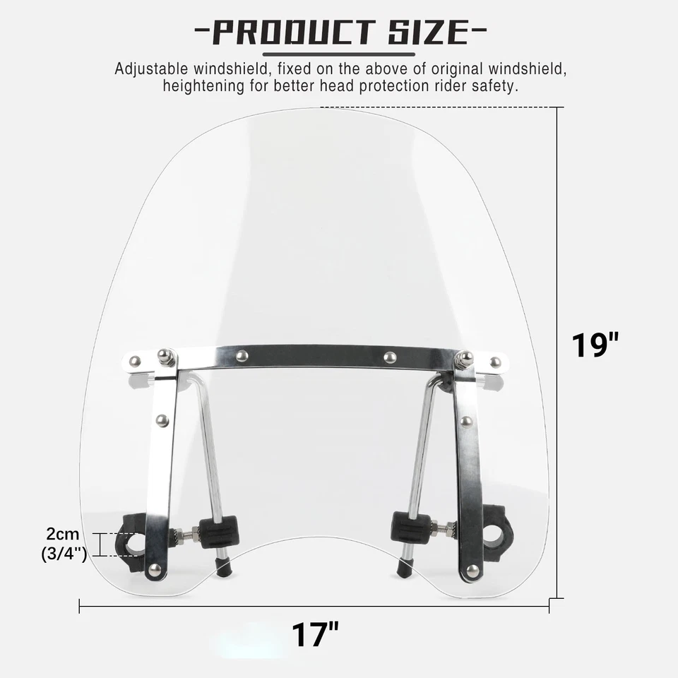 Motorcycle Clear Windshield For Harley Sportster Forty Eight XL1200X 883 19"x17" - Изображение 3 из 4