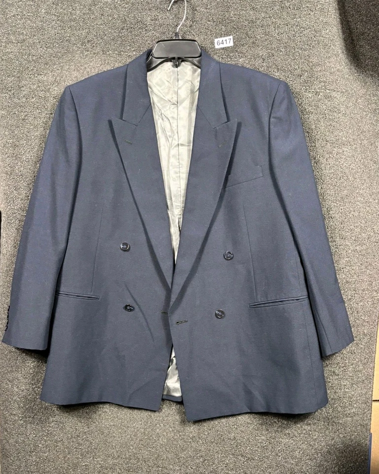 Oscar De La Renta Blazer Mens Large Navy Blue Double Breasted Suit Coat Jacket - Image 2 of 4
