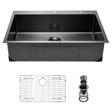Vevor 33 in Dual Mount Workstation Kitchen Sink Black Stainless