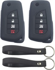 2Pcs Black Rubber Silicone 4 Buttons Smart Flip Key Fob Cove Color: 2pcs Black