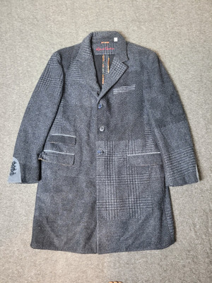 Robert Graham Wool Patchwork Overcoat Jacket Glen Plaid Gray Mens Size L   Lined
