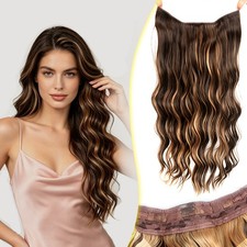 Wavy Invisible Wire Clip In Hair Extensions,Hairpieces w/4 Secure Clips,Natural