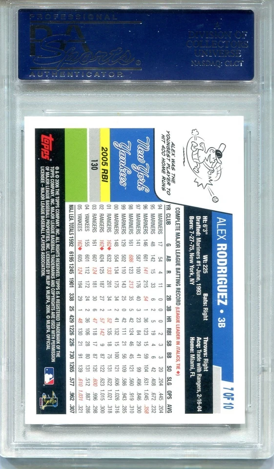 ALEX RODRIGUEZ 2006 TOPPS NATIONAL BASEBALL CARD DAY #7 | PSA MINT 9 | - Image 2 of 2
